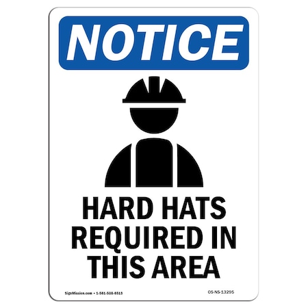 OSHA Notice Sign, Hard Hats Required With Symbol, 7in X 5in Decal